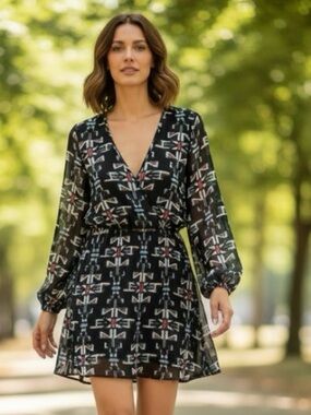 Show Me Your Mumu V-Neck Long Sleeve Mini Dress Size M Lined Keyhole Back Spring